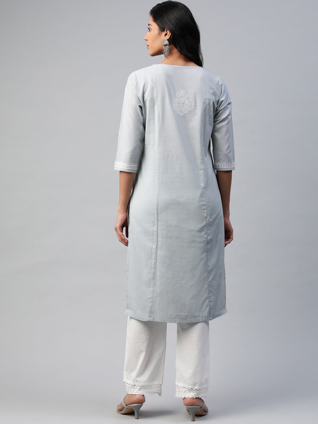 Grey Chikankari Straight Kurta