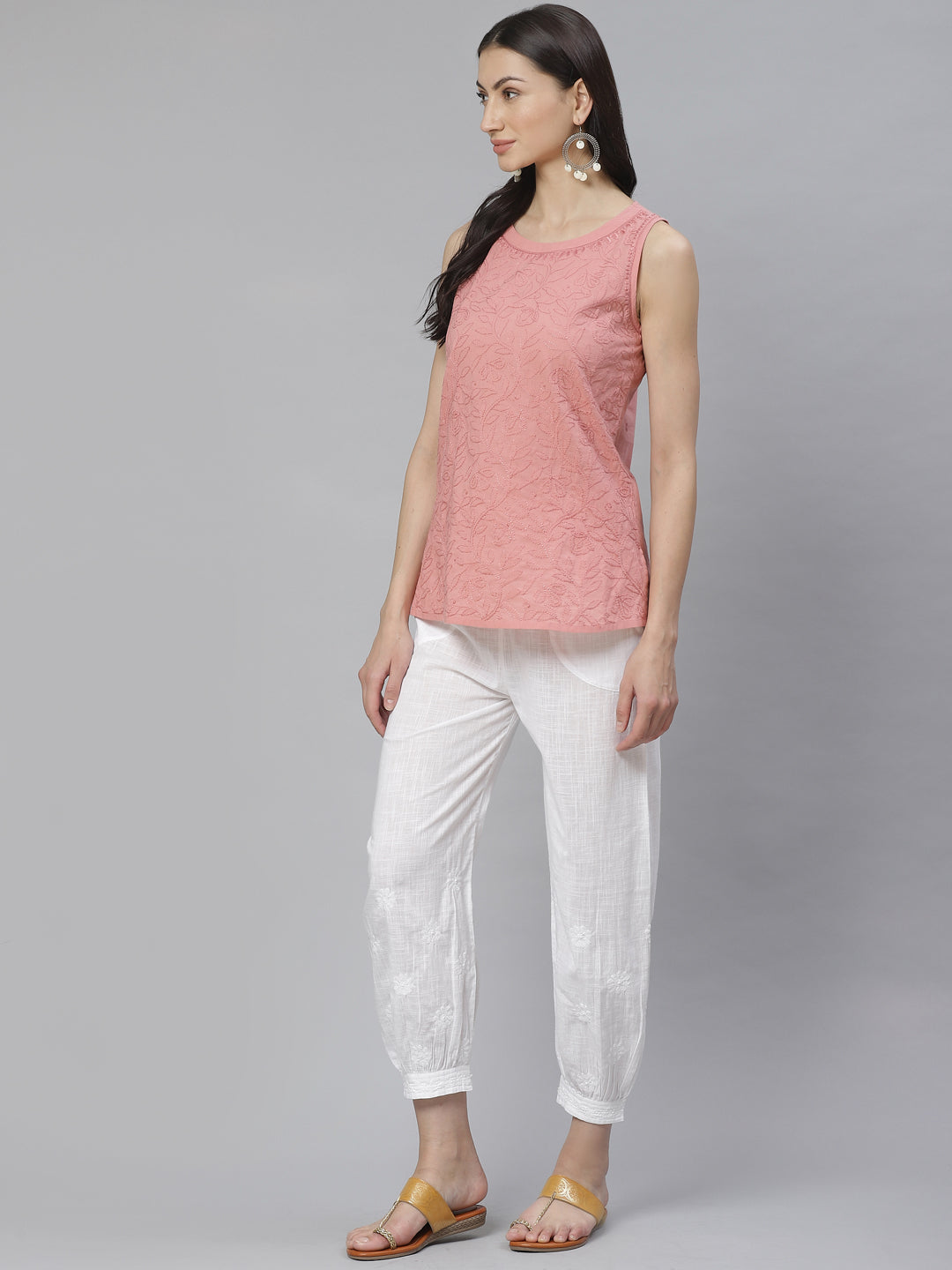 Old Rose Sleeveless Embroidered Top