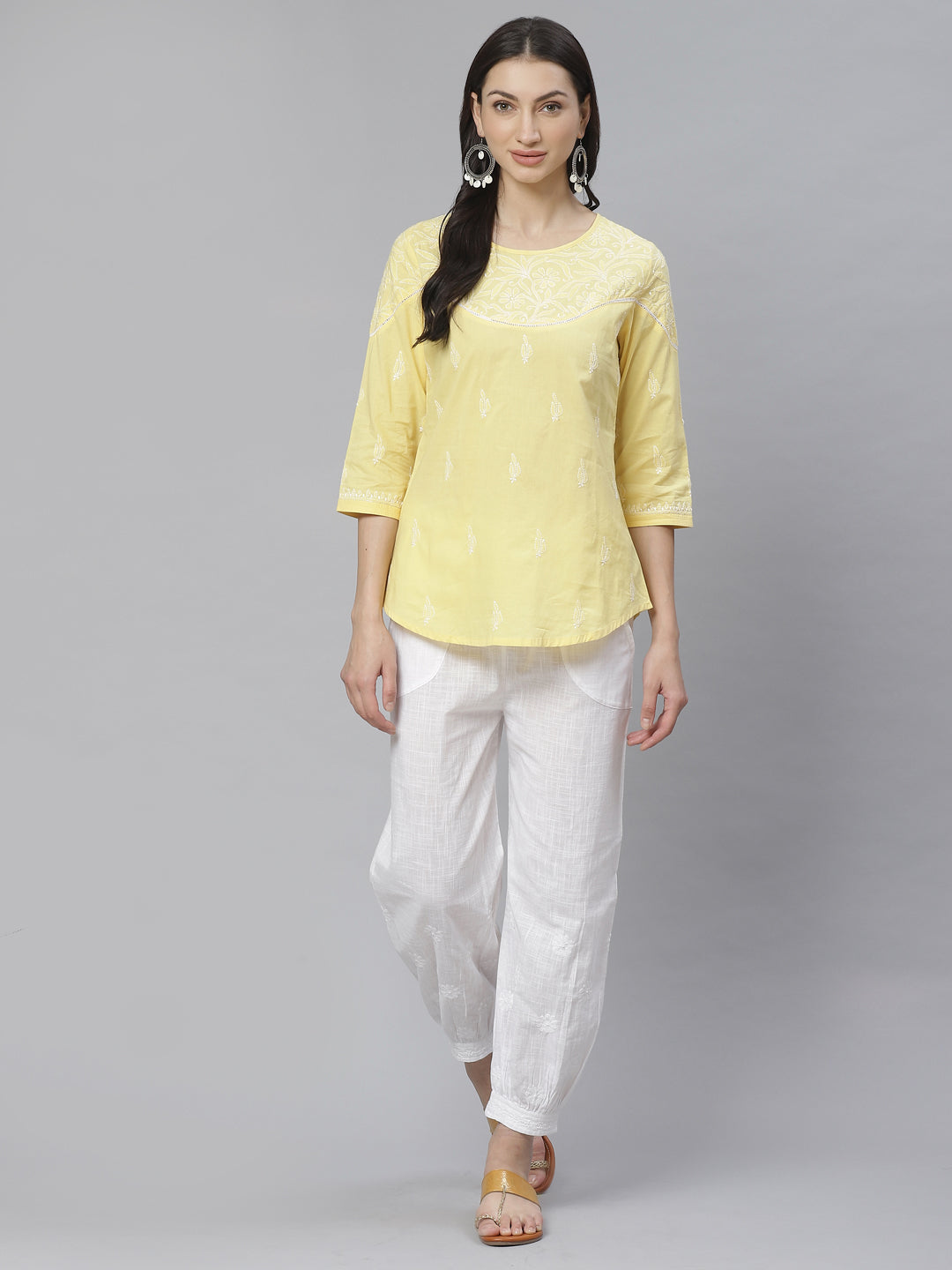 Yellow Lace Chikankari Top