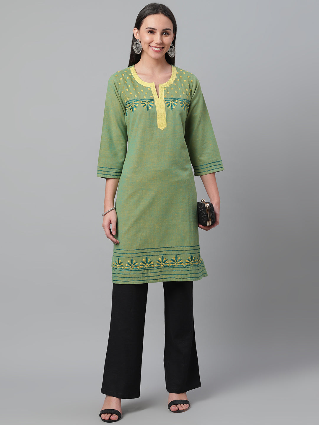 Green Mangalgiri Embroidered Kurta