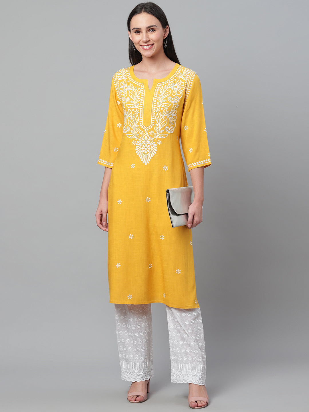 Yellow Rayon Chikankari Kurta