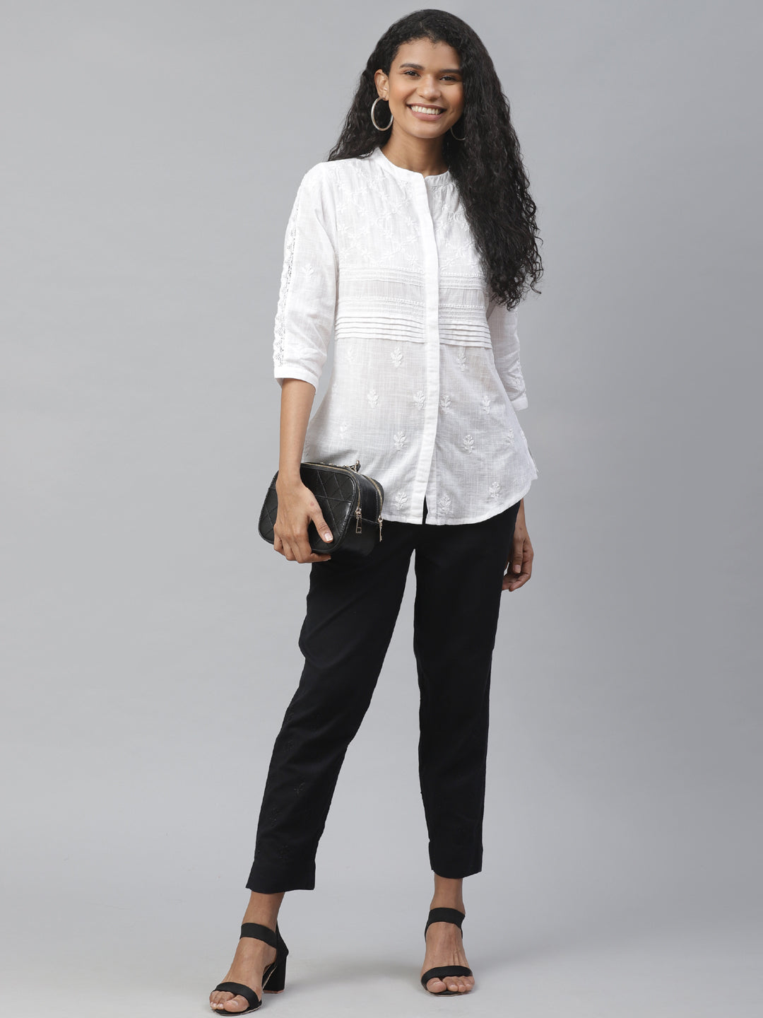 White Chikankari Slub Casual Shirt