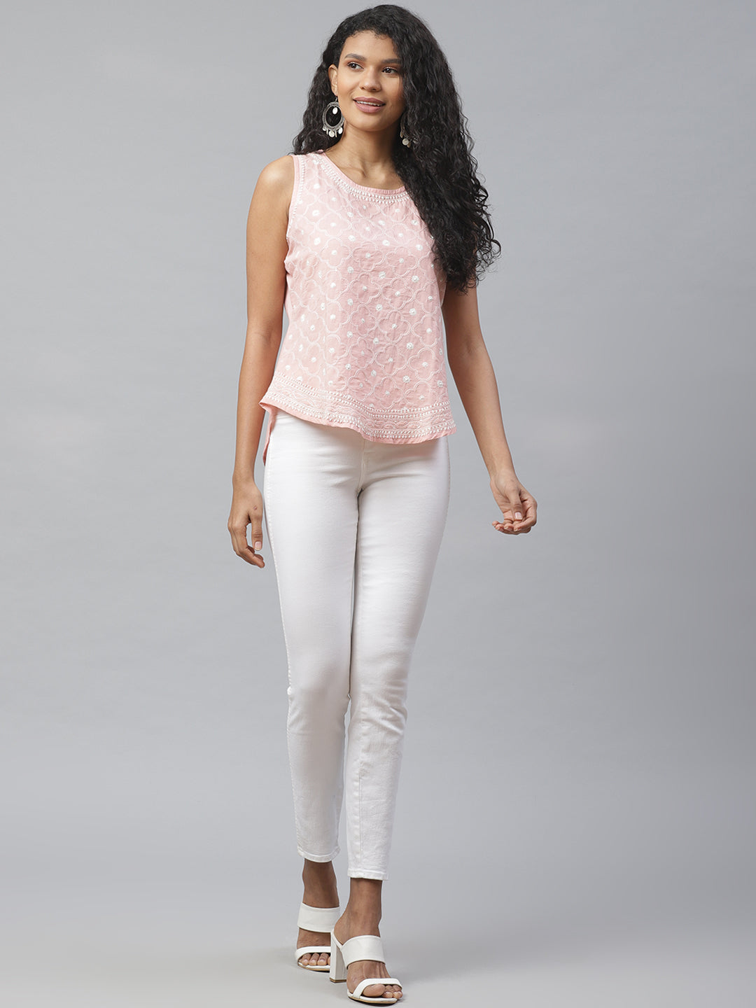 Pink Chikankari Back-open Top