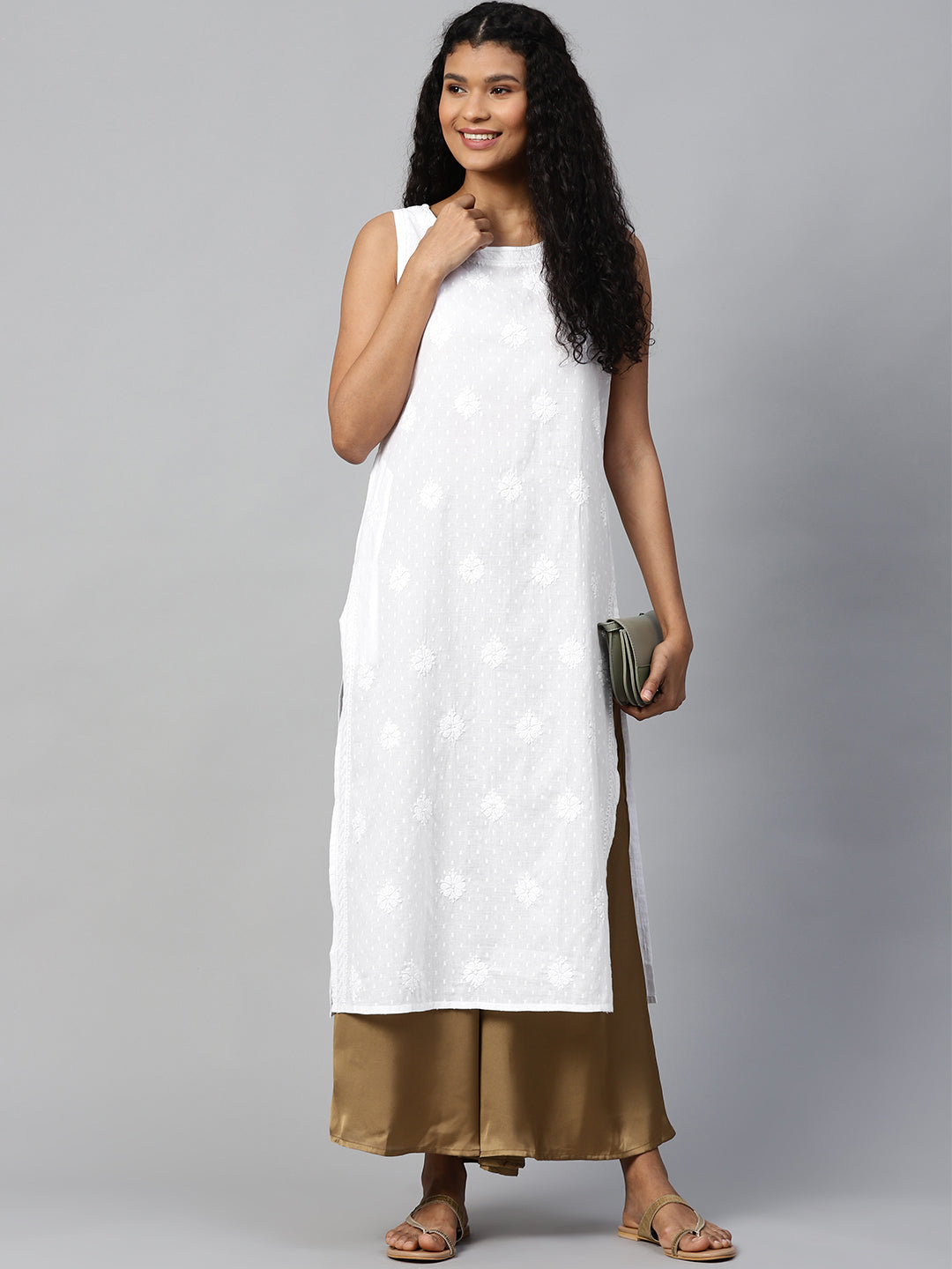 White Chikankari Dobby Straight Kurta