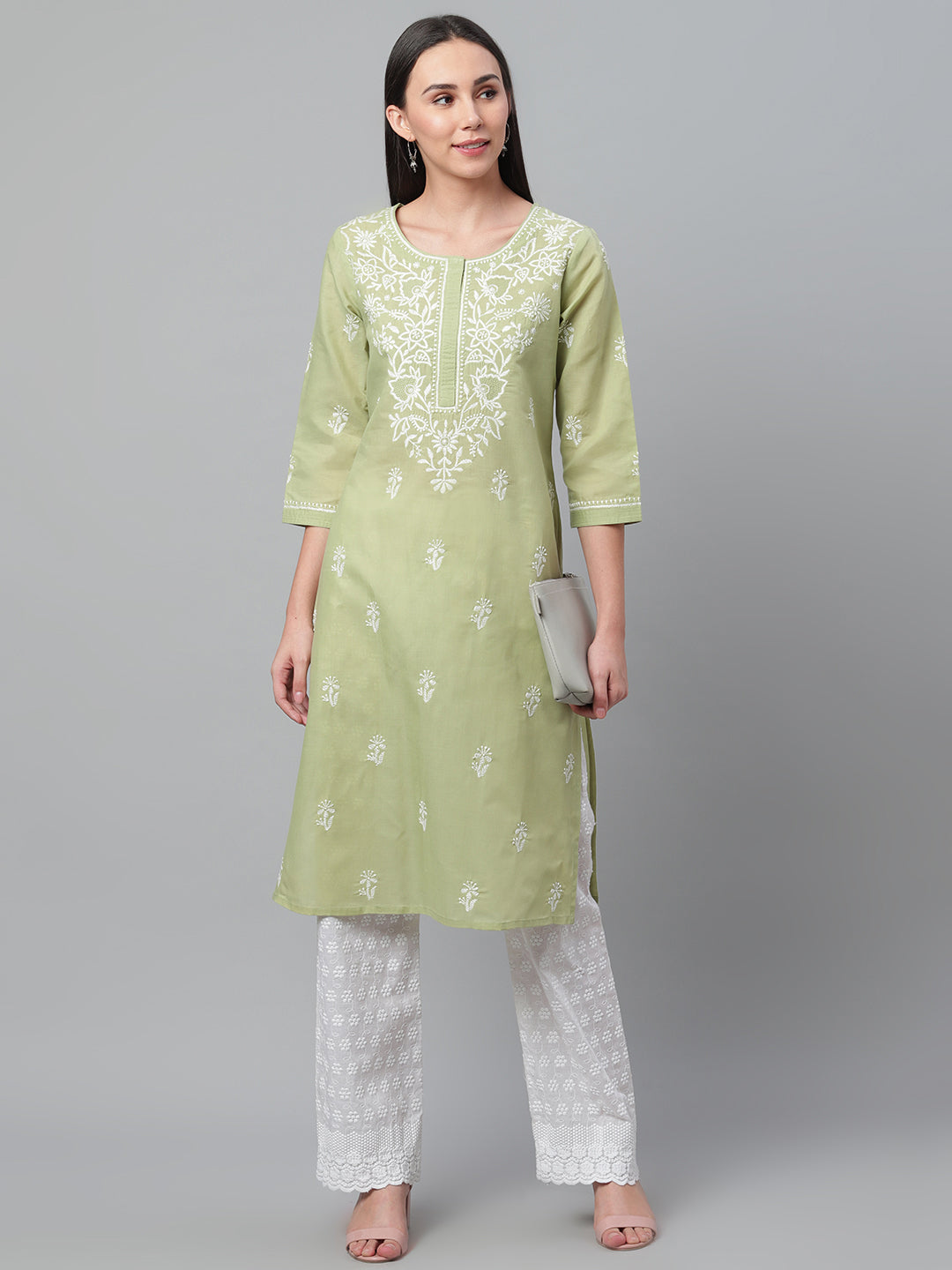 Pista-Coloured Chikankari Kurta