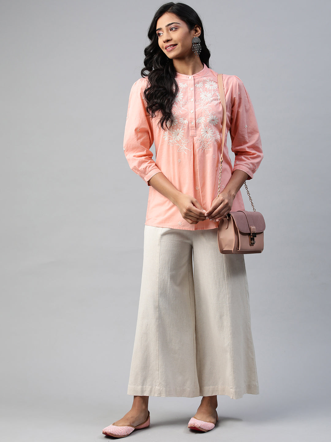Dusty Pink Chikankari Box-Pleat Top