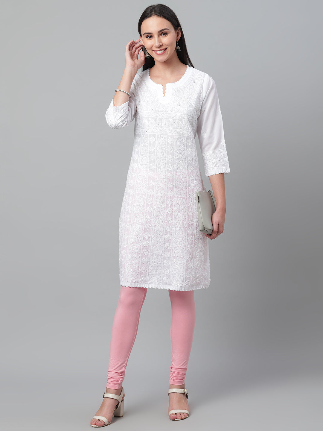 White Embroidered Kurta with Mukaish Work