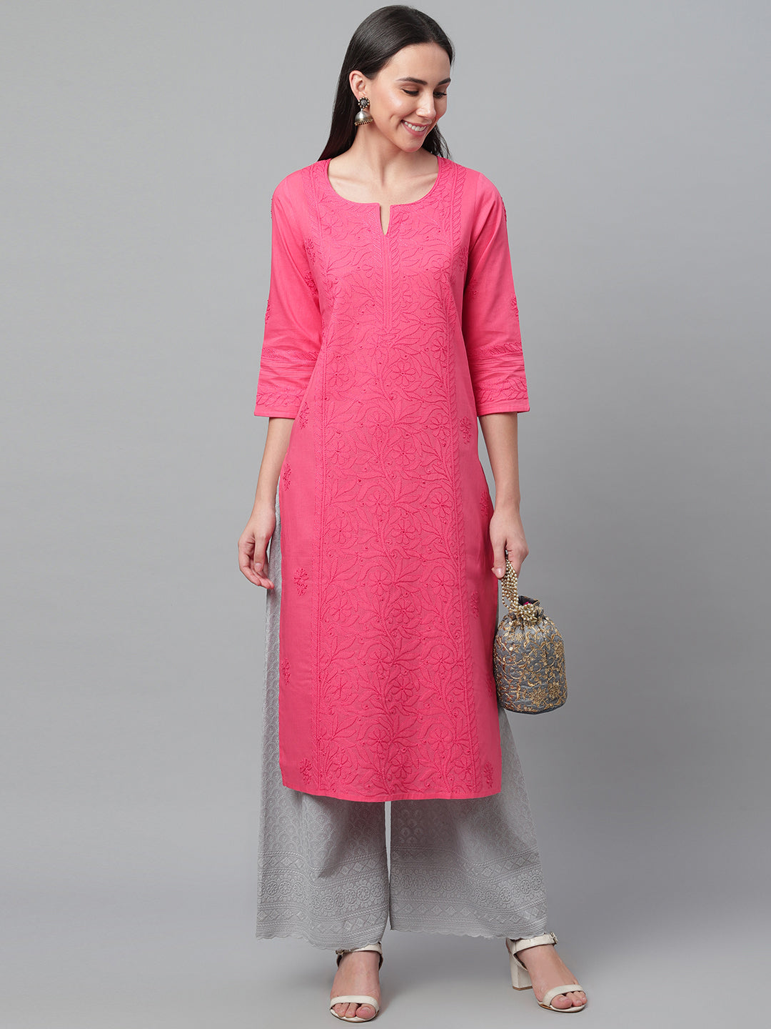 Coral Chikankari Straight Kurta
