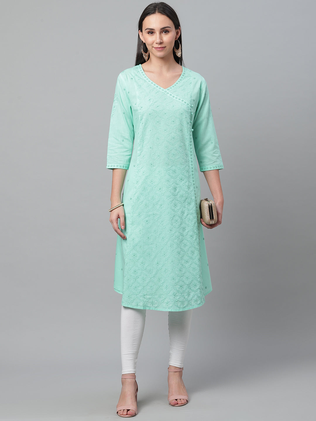 Sea Green Chikankari Angarkha