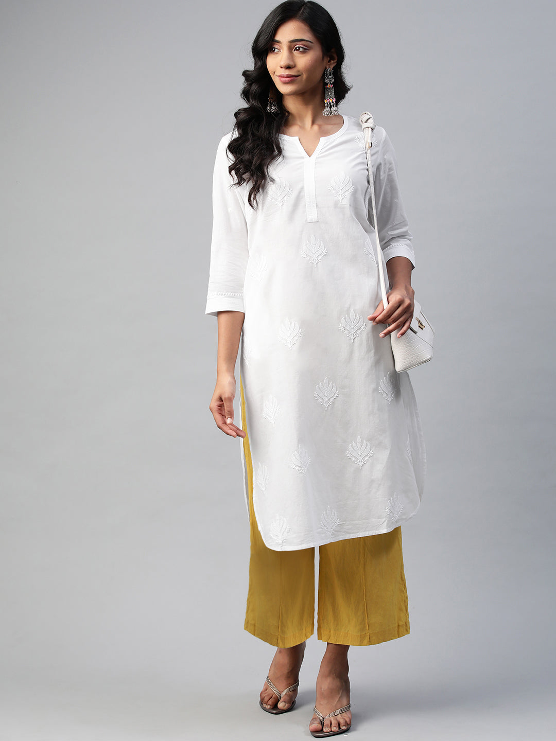 White Chikankari Round-Hem Kurta