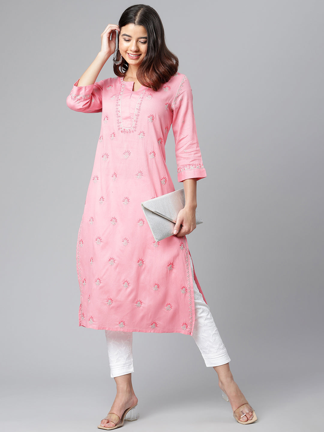 Pink Chikankari Kurta with Murri Work