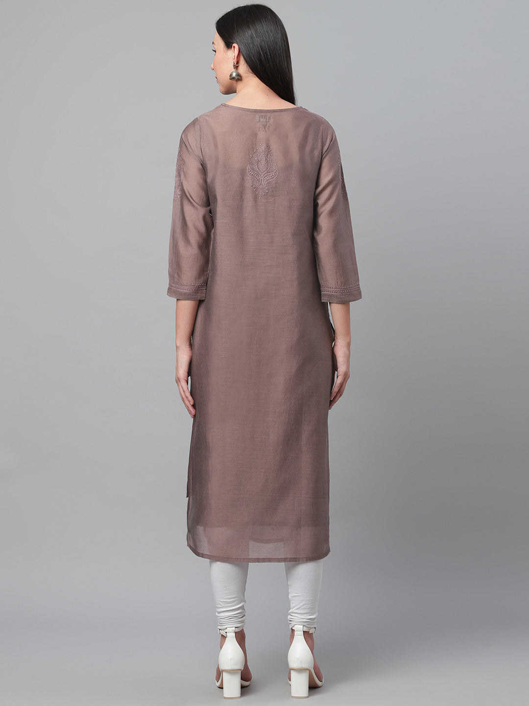 Taupe Chikankari Silk Festive Kurta