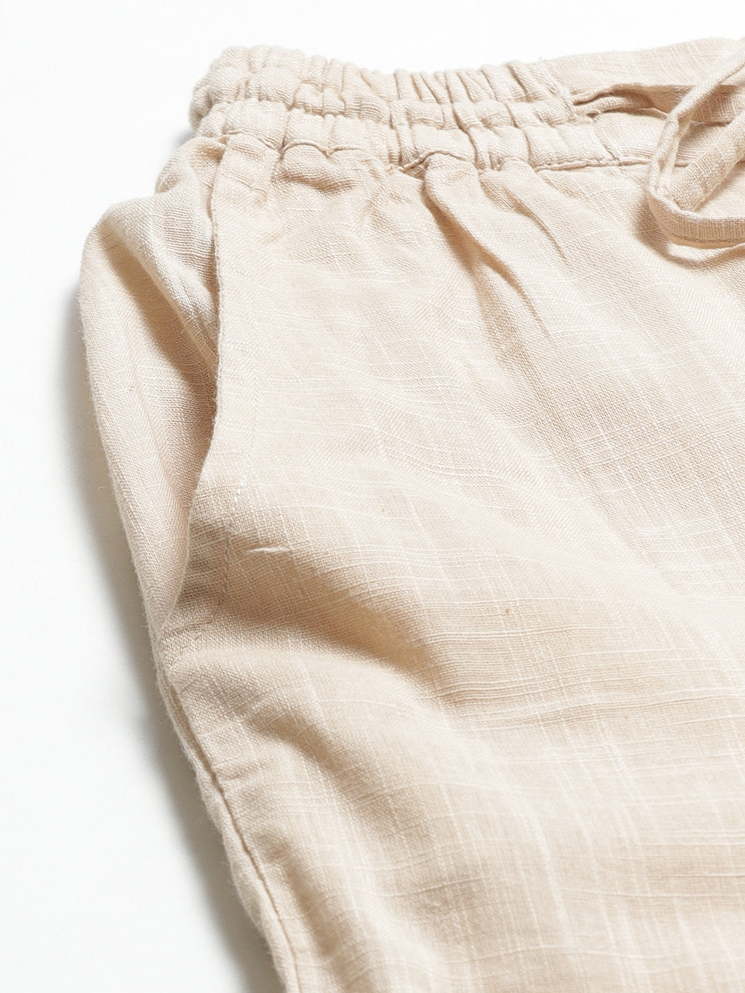 Beige Tapered Chikankari Embroidered Trousers