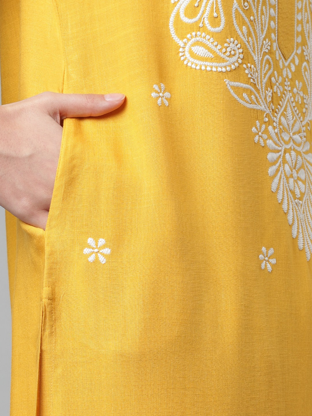 Yellow Rayon Chikankari Kurta