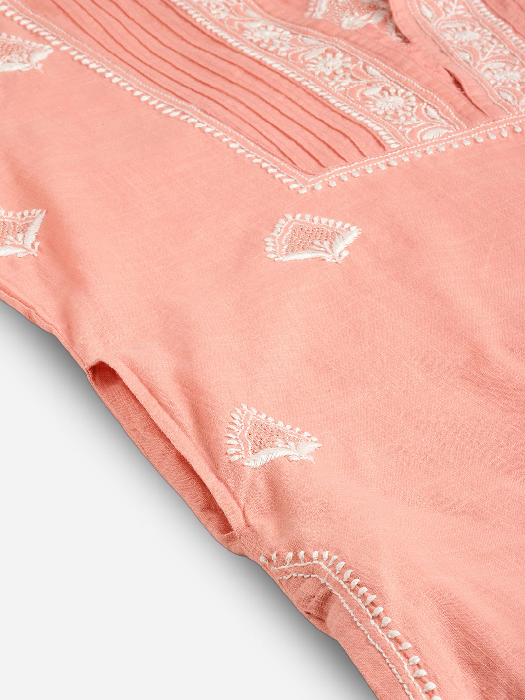 Peach Chikankari Straight Kurta