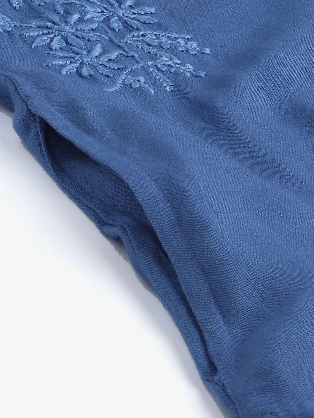 Rayon Blue Straight-Fit Chikankari Kurta