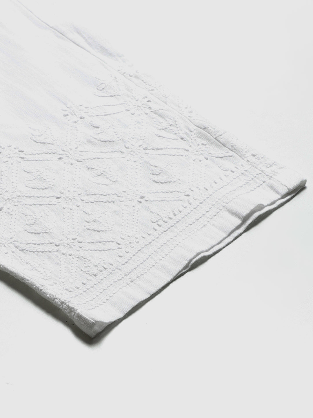 White Tapered Fit Chikankari Trousers