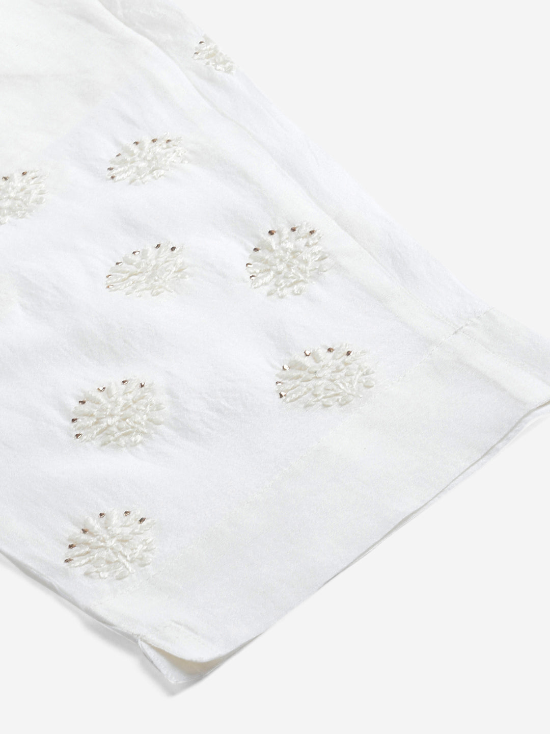 Off White Embroidered Chanderi Pants