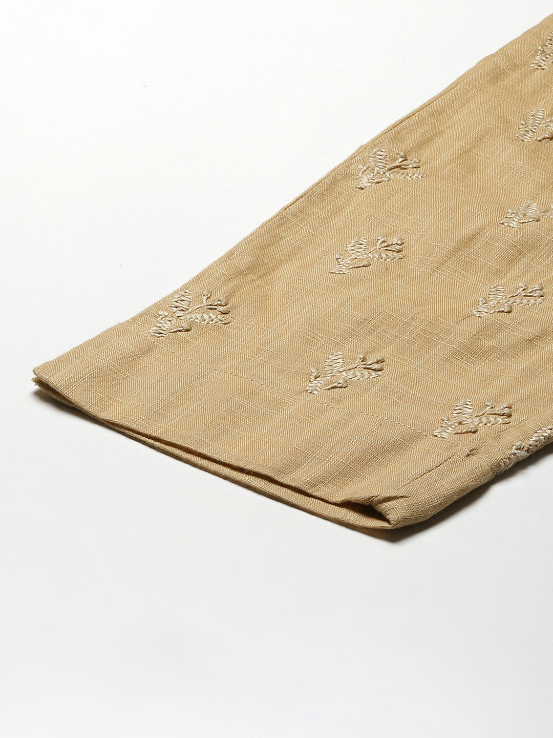 Beige Chikankari Cotton Slub Pants