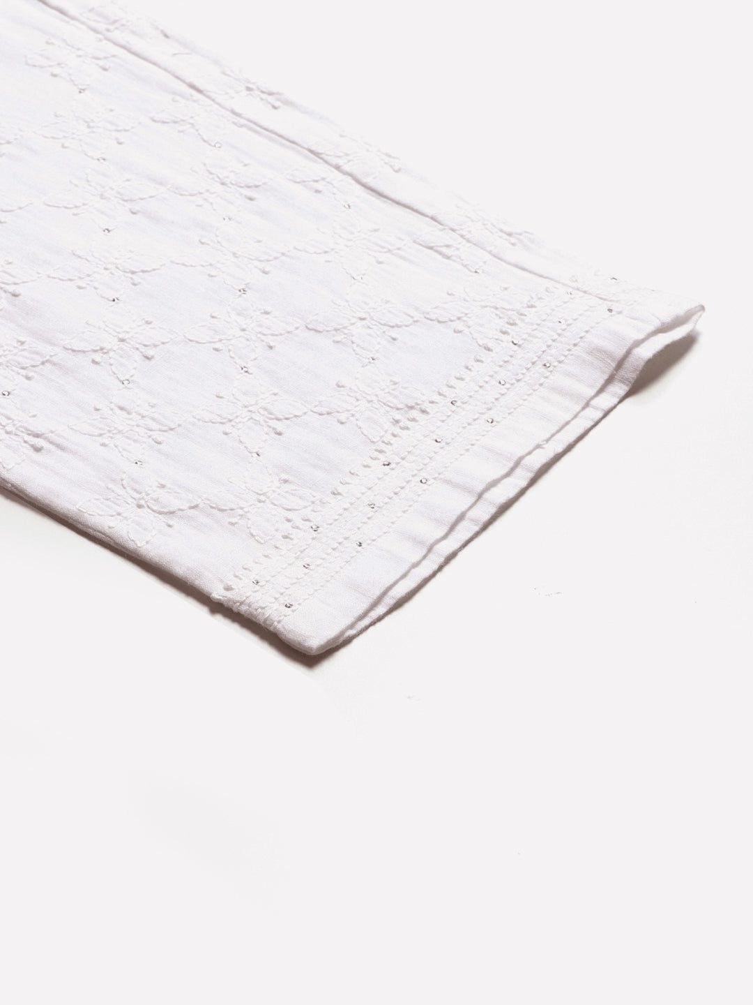 White Cotton Tapered Chikankari Pants with Mukaish Work