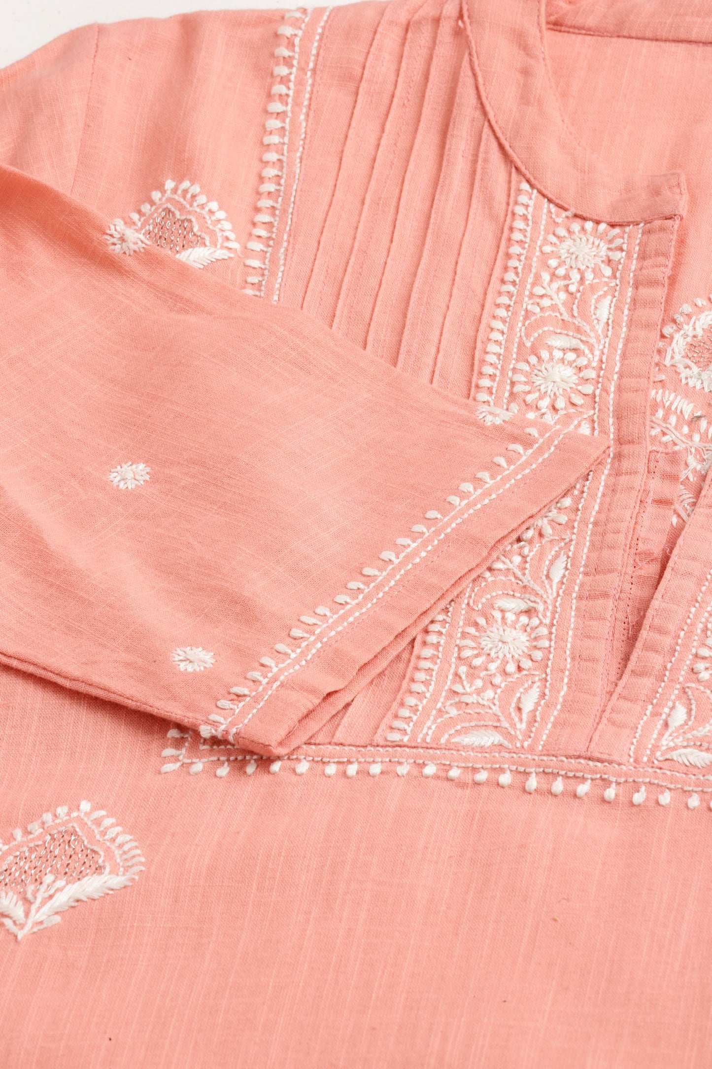 Peach Chikankari Straight Kurta