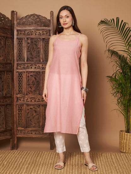 Rose Pink Chanderi Silk Embroidered Kurta