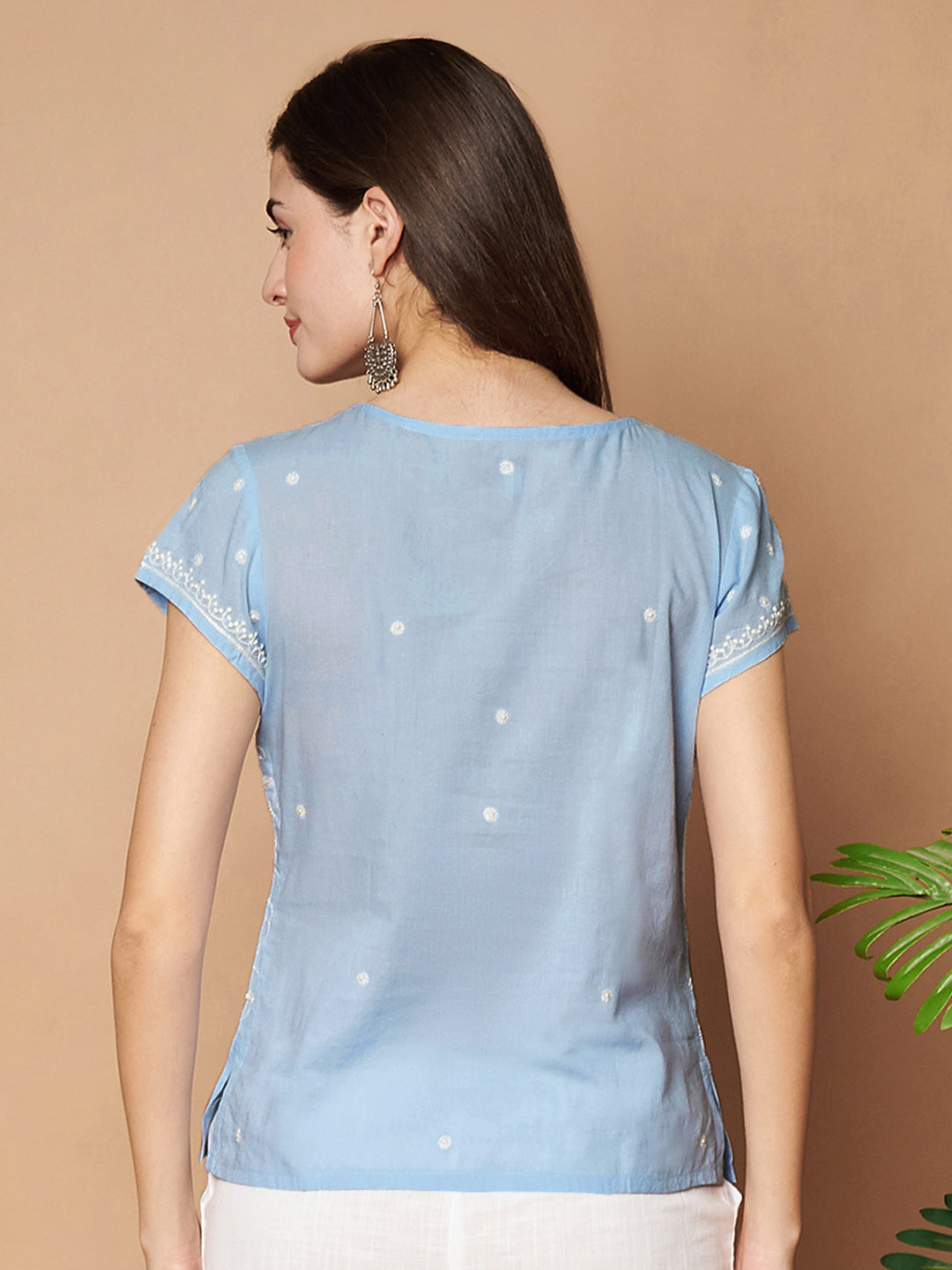 Sky Blue Chikankari Short Top