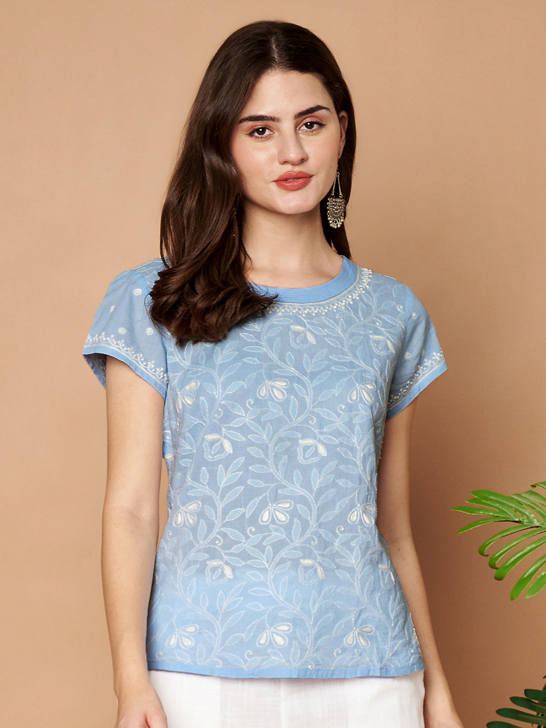 Sky Blue Chikankari Short Top