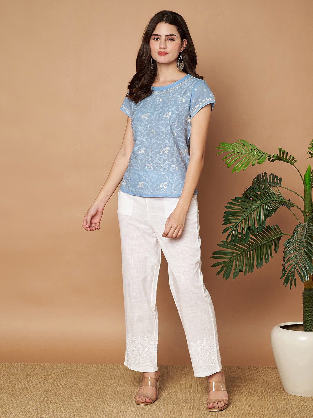 Sky Blue Chikankari Short Top