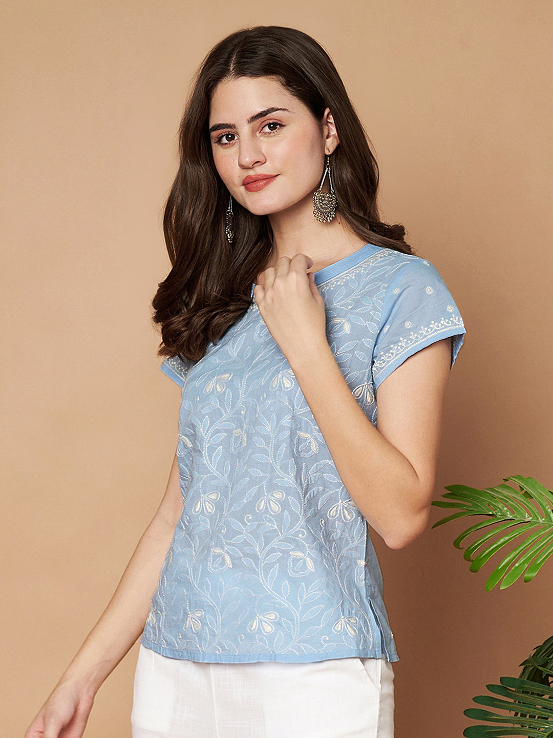 Sky Blue Chikankari Short Top