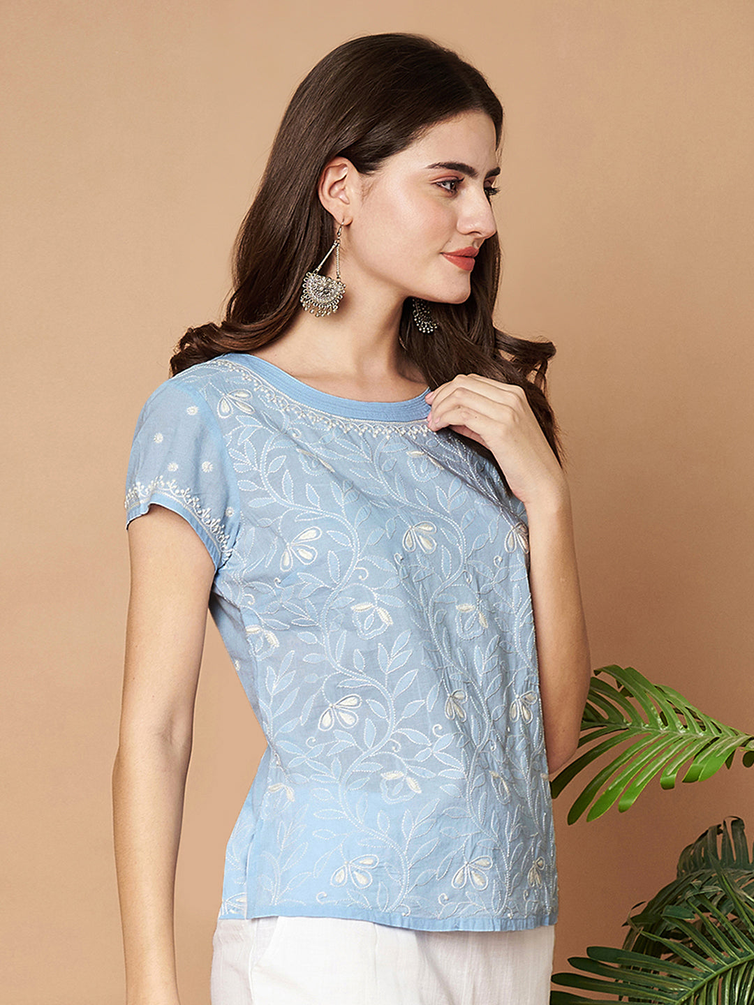 Sky Blue Chikankari Short Top
