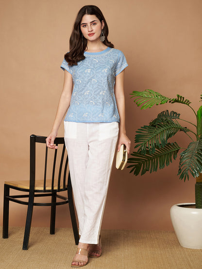 Sky Blue Chikankari Short Top