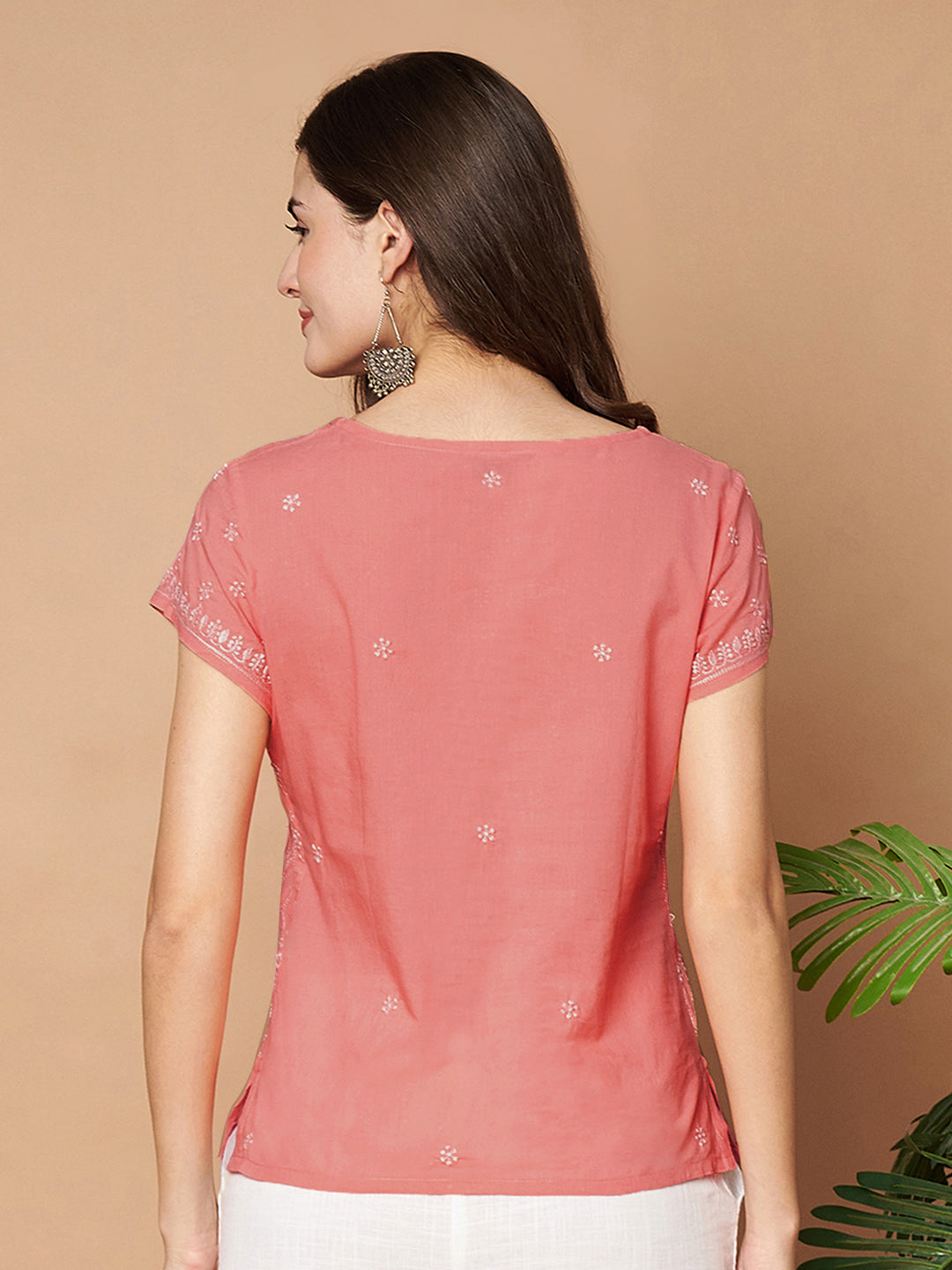 Peach Chikankari Short Top