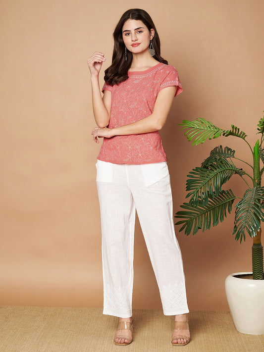 Peach Chikankari Short Top
