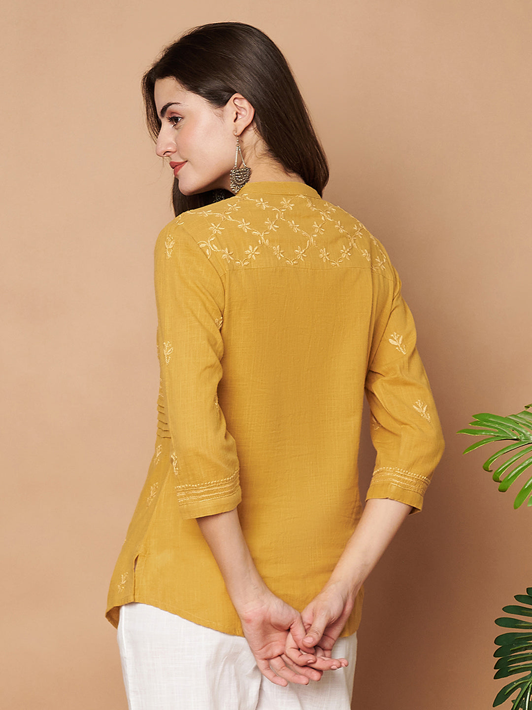 Mustard Cotton Chikankari Shirt