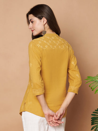 Mustard Cotton Chikankari Shirt