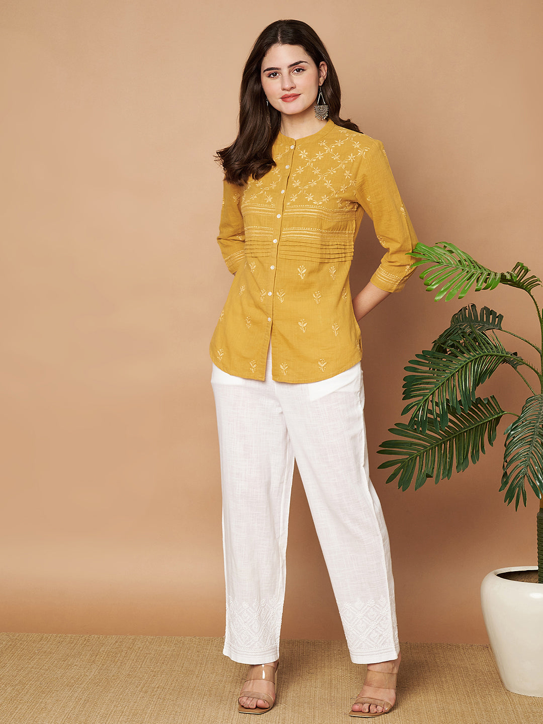 Mustard Cotton Chikankari Shirt
