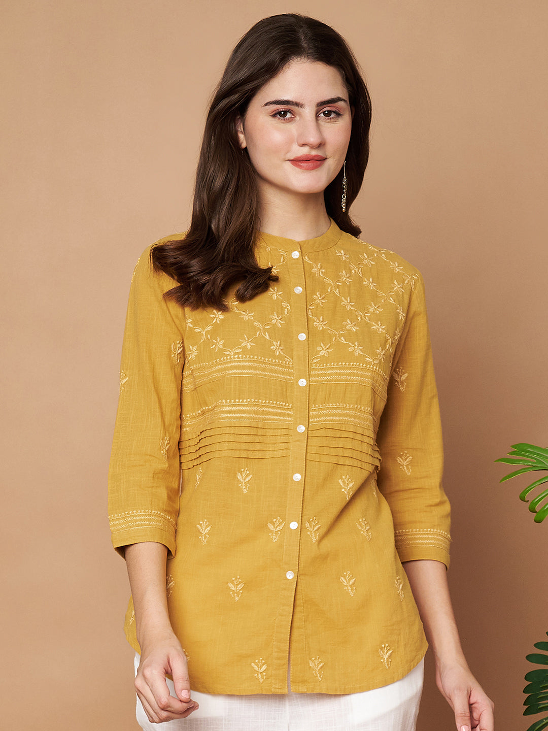 Mustard Cotton Chikankari Shirt