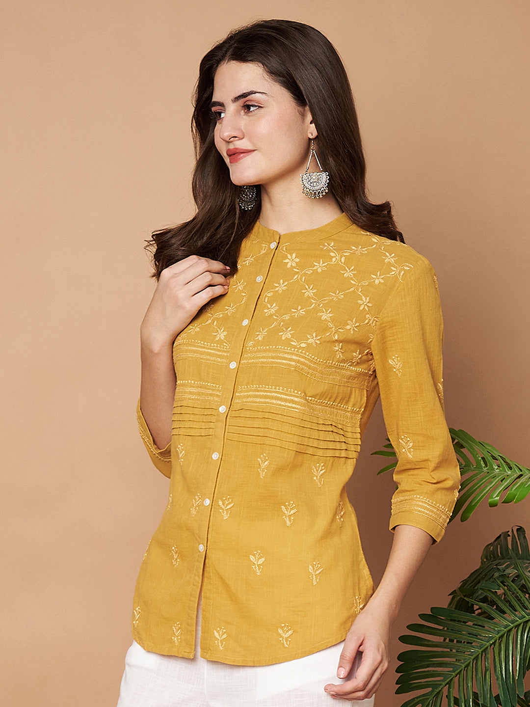 Mustard Cotton Chikankari Shirt