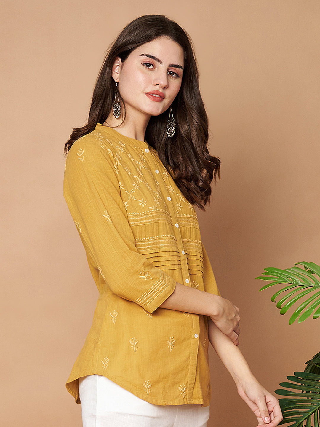 Mustard Cotton Chikankari Shirt