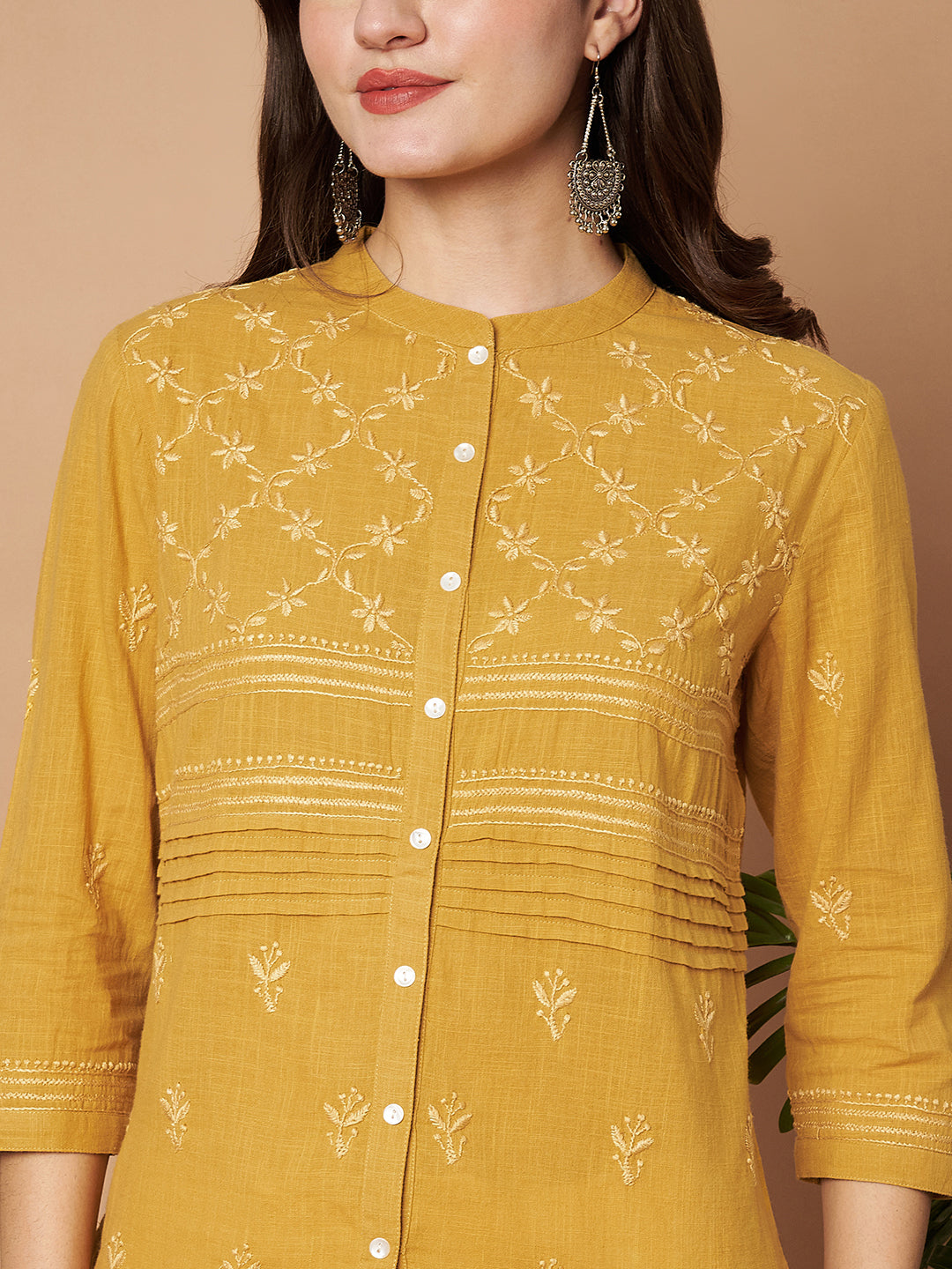 Mustard Cotton Chikankari Shirt