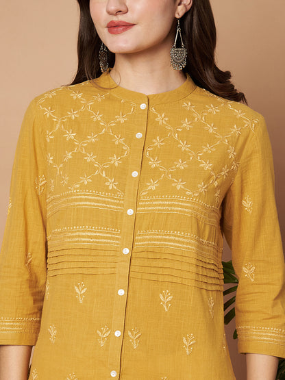 Mustard Cotton Chikankari Shirt