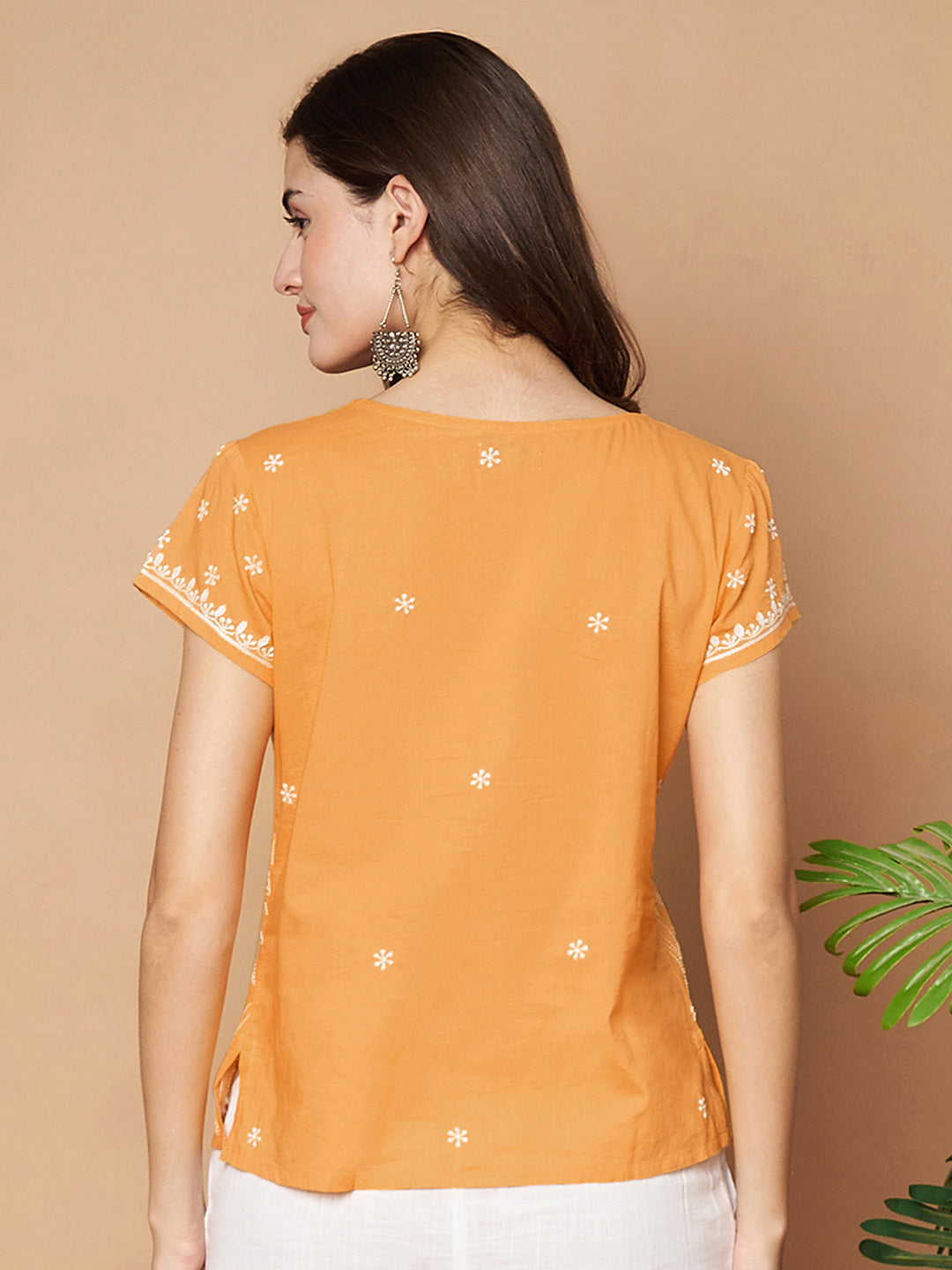 Mango Yellow Chikankari Short Top