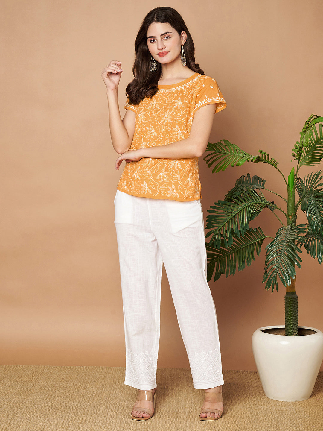 Mango Yellow Chikankari Short Top