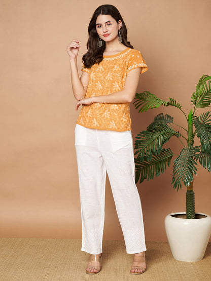 Mango Yellow Chikankari Short Top