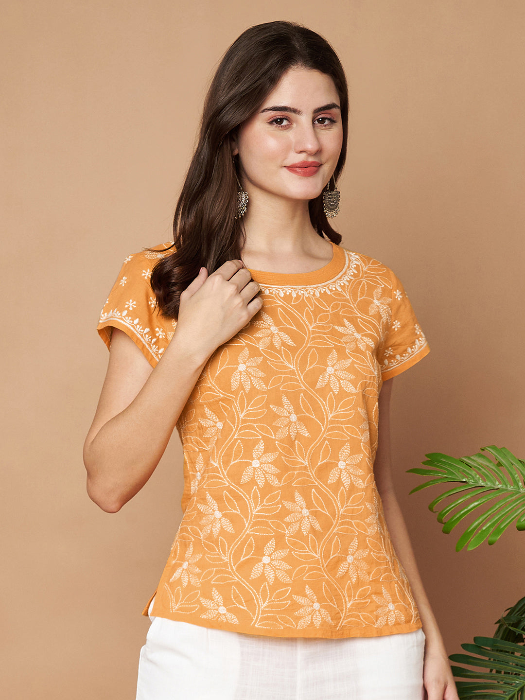 Mango Yellow Chikankari Short Top
