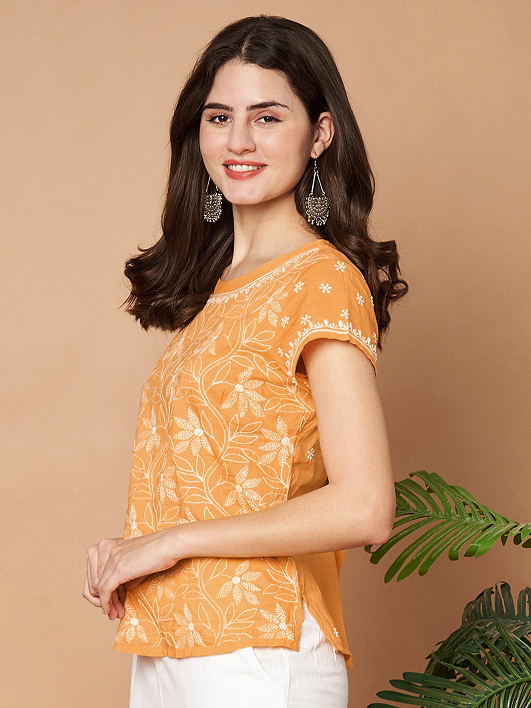 Mango Yellow Chikankari Short Top