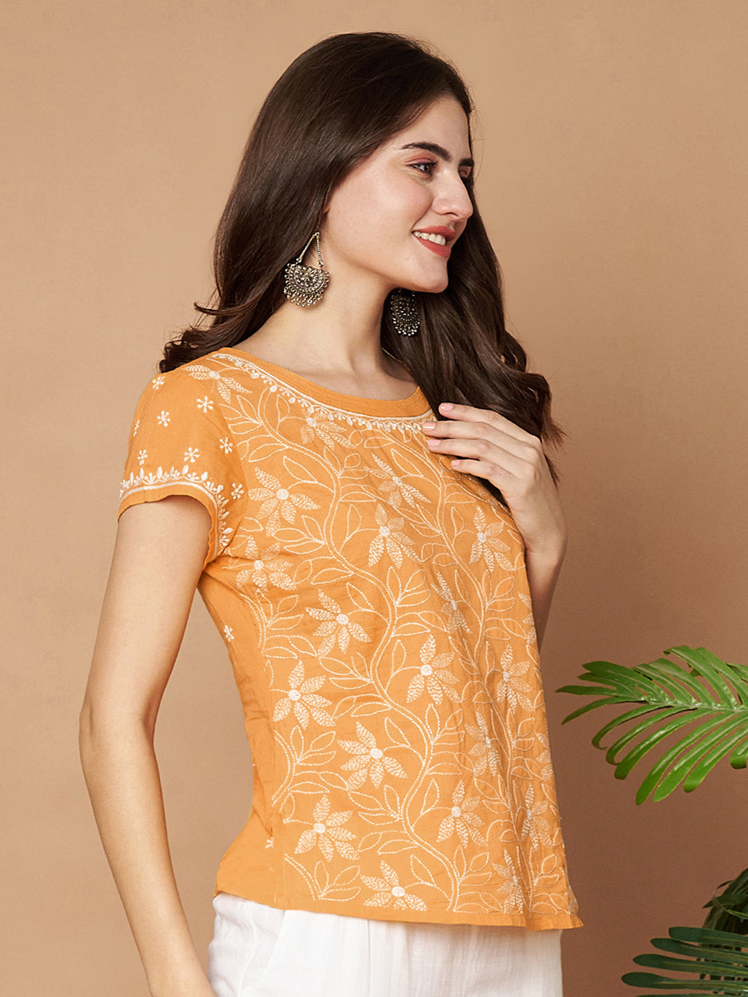 Mango Yellow Chikankari Short Top