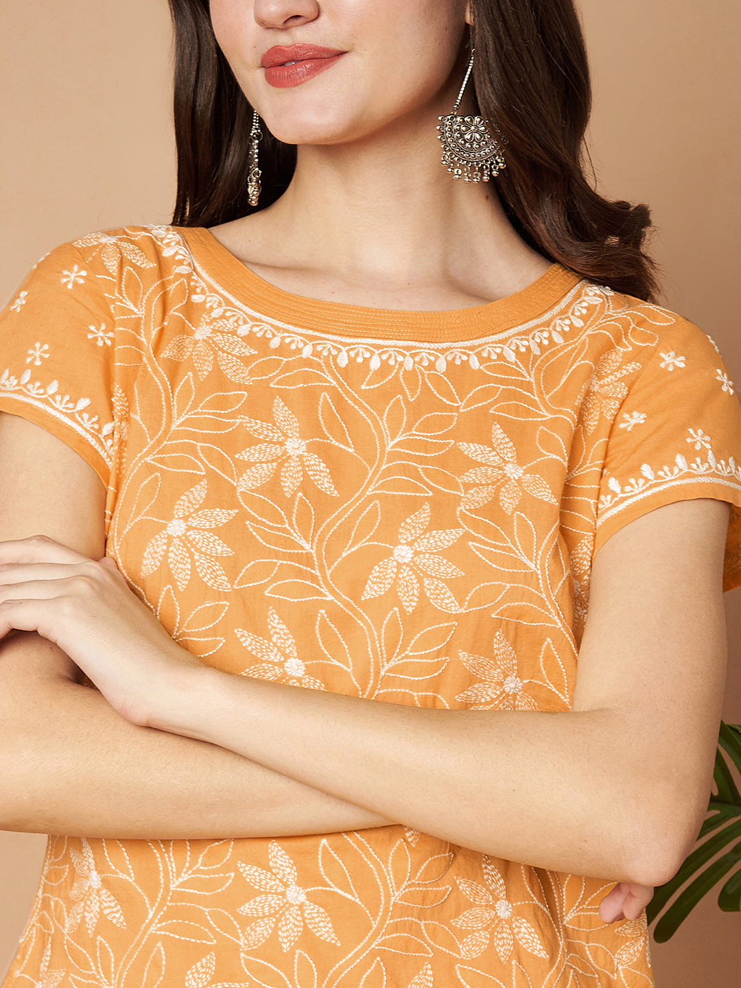 Mango Yellow Chikankari Short Top
