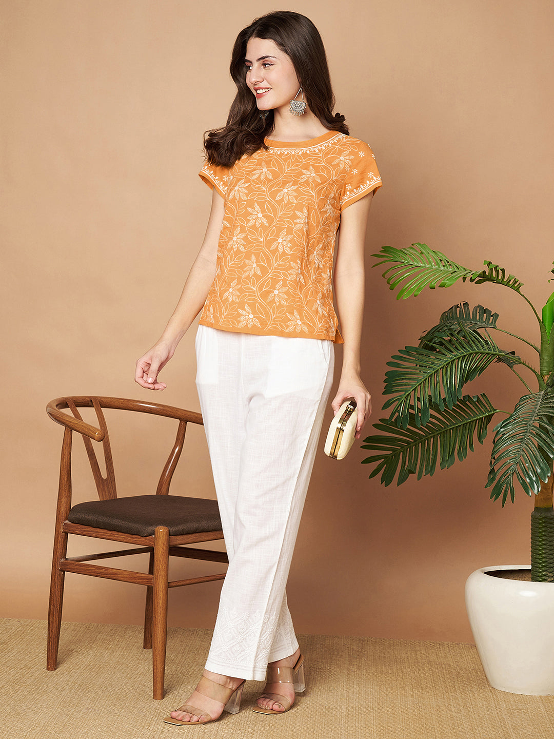 Mango Yellow Chikankari Short Top